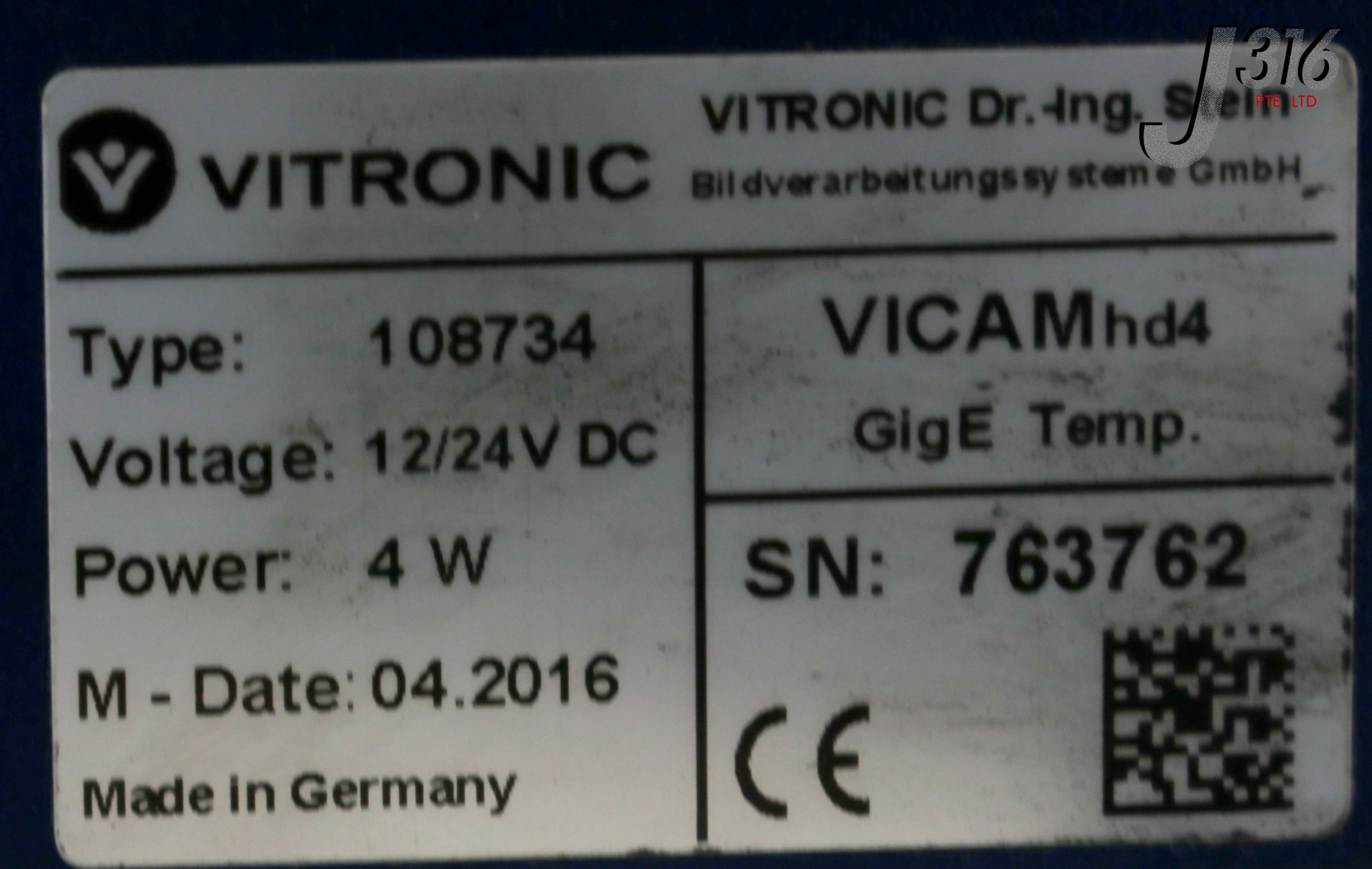 26949 VITRONIC VICAM HD4 GIGE TEMP W/ SCHNEIDER COMPONON-S 4/80